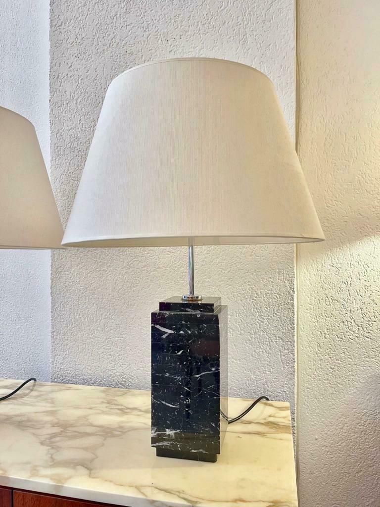 Pair Of Black Marble Table Lamps By Florence Knoll, Us Ca. 1960s photo Lighting