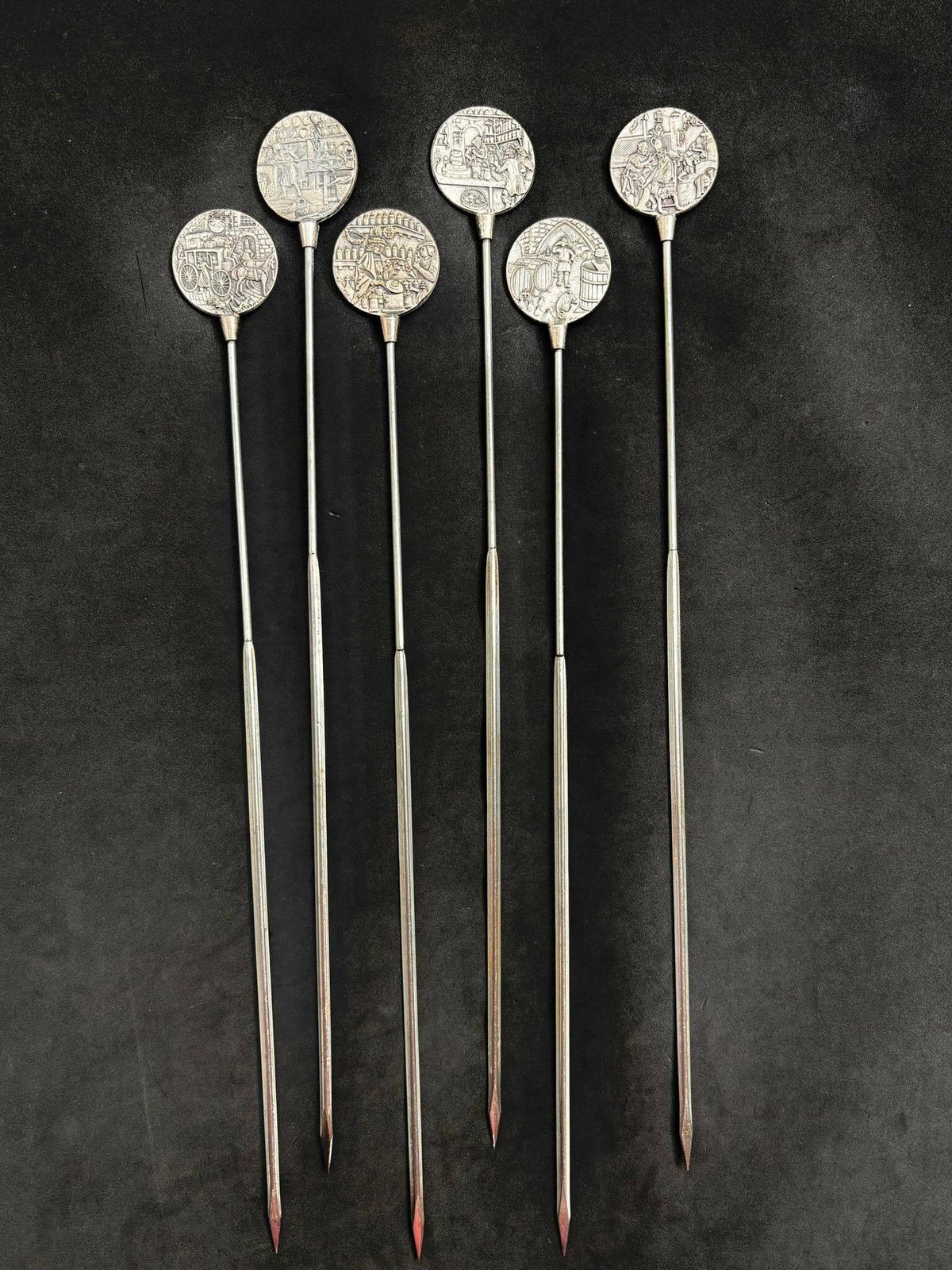 Skewers Set 6 Old Profession Illustrations Barbecue Grill Picks Made In France Very Rare Set Hunter Gift Meat Seafood Wild Meat Gift photo furniture