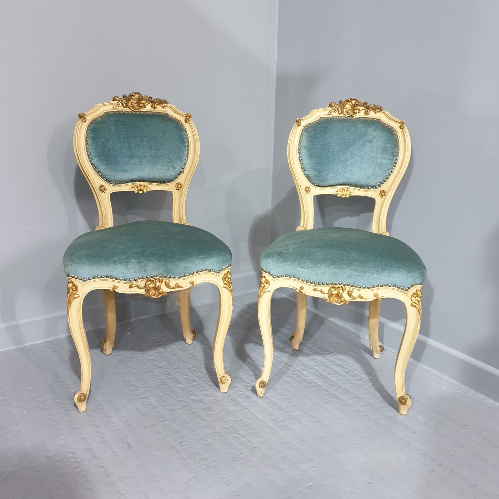 Super Pair French Painted Boudoir Chairs