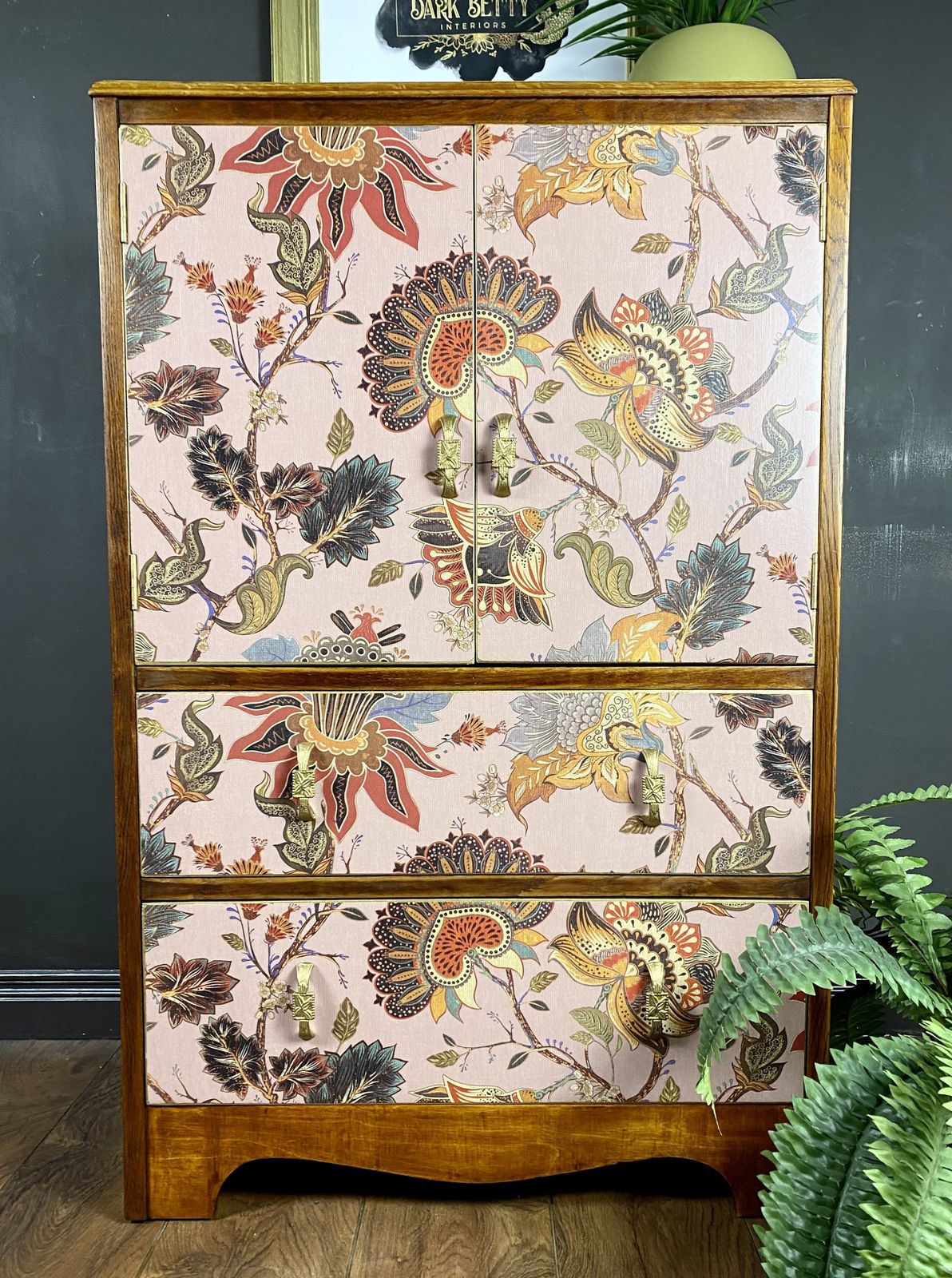 Upcycled, Floral, Vintage Chest Of Drawers, Linen Cupboard, Tallboy, Bedroom Storage, Kitchen Storage ,Vintage Furniture.