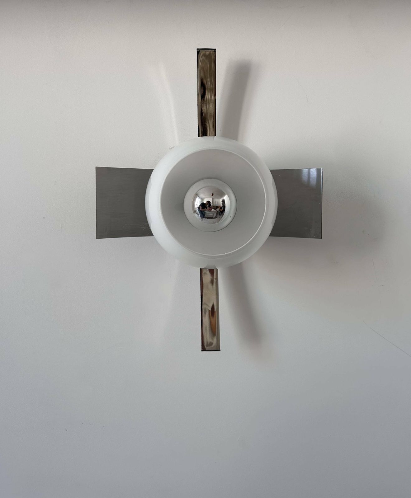 Vintage Wall Lamp, Brushed Chrome And Opaline Metal, France 1960s photo buy