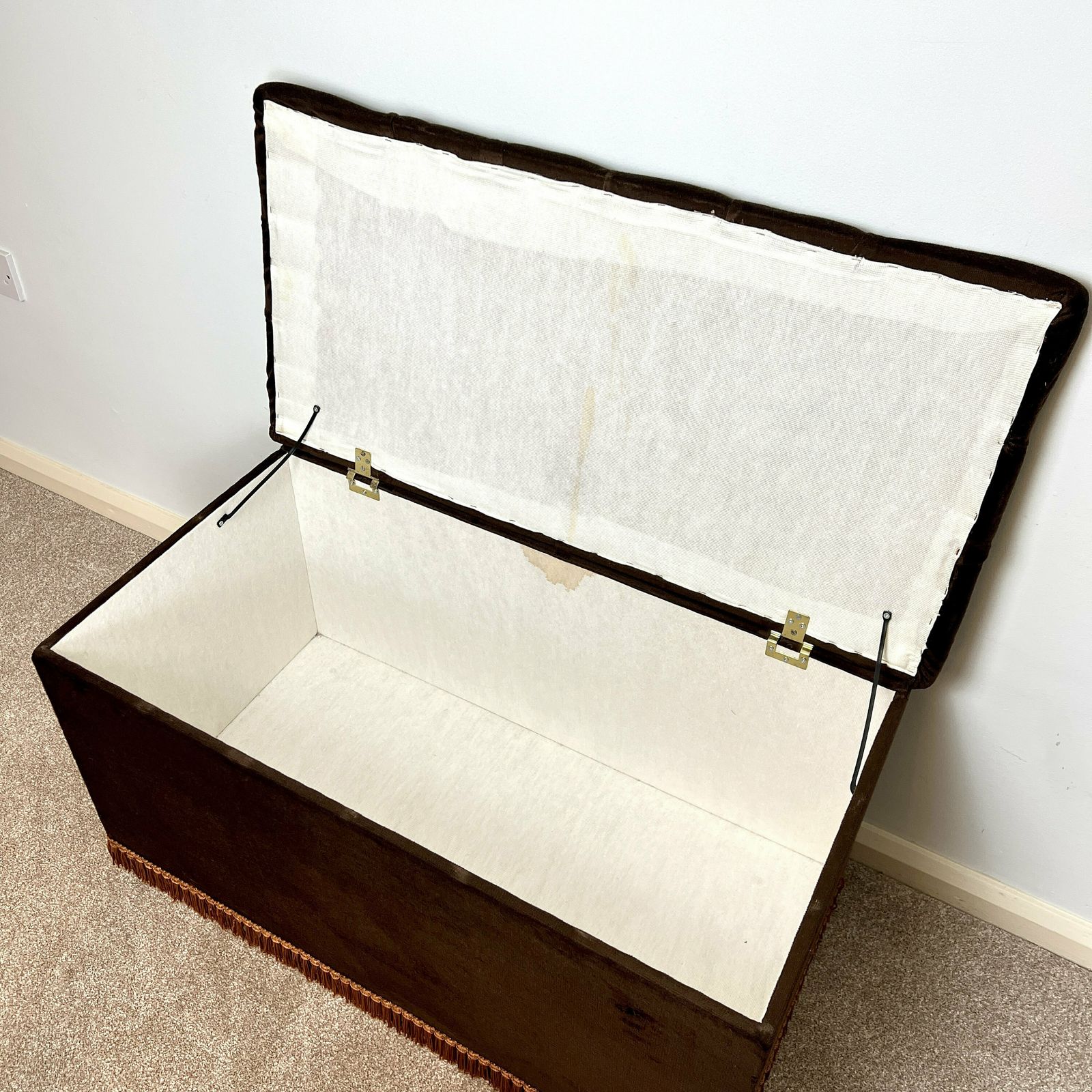 Mid Century Brown Velvet Blanket Box With Tassels 1960s photo Home Decor