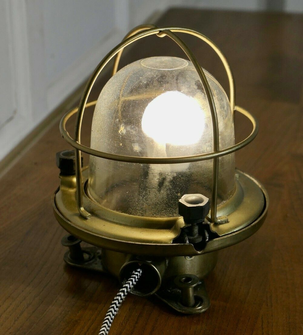Vintage Nautical Brass Bulk Head Light photo for sale