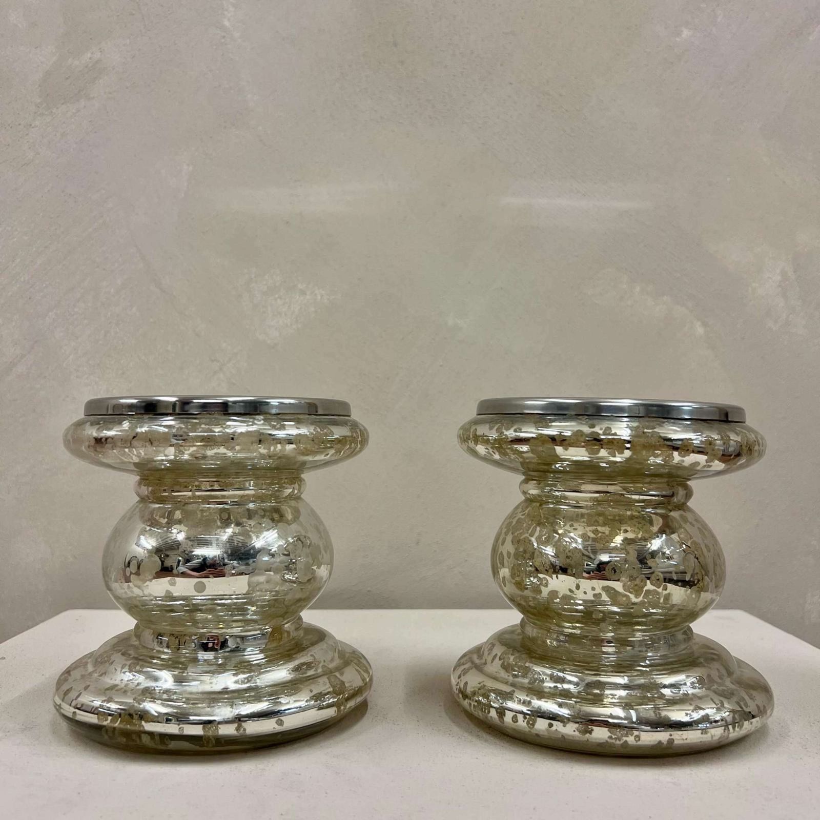 Pair Of Silvered Glass Candle Stands photo furniture