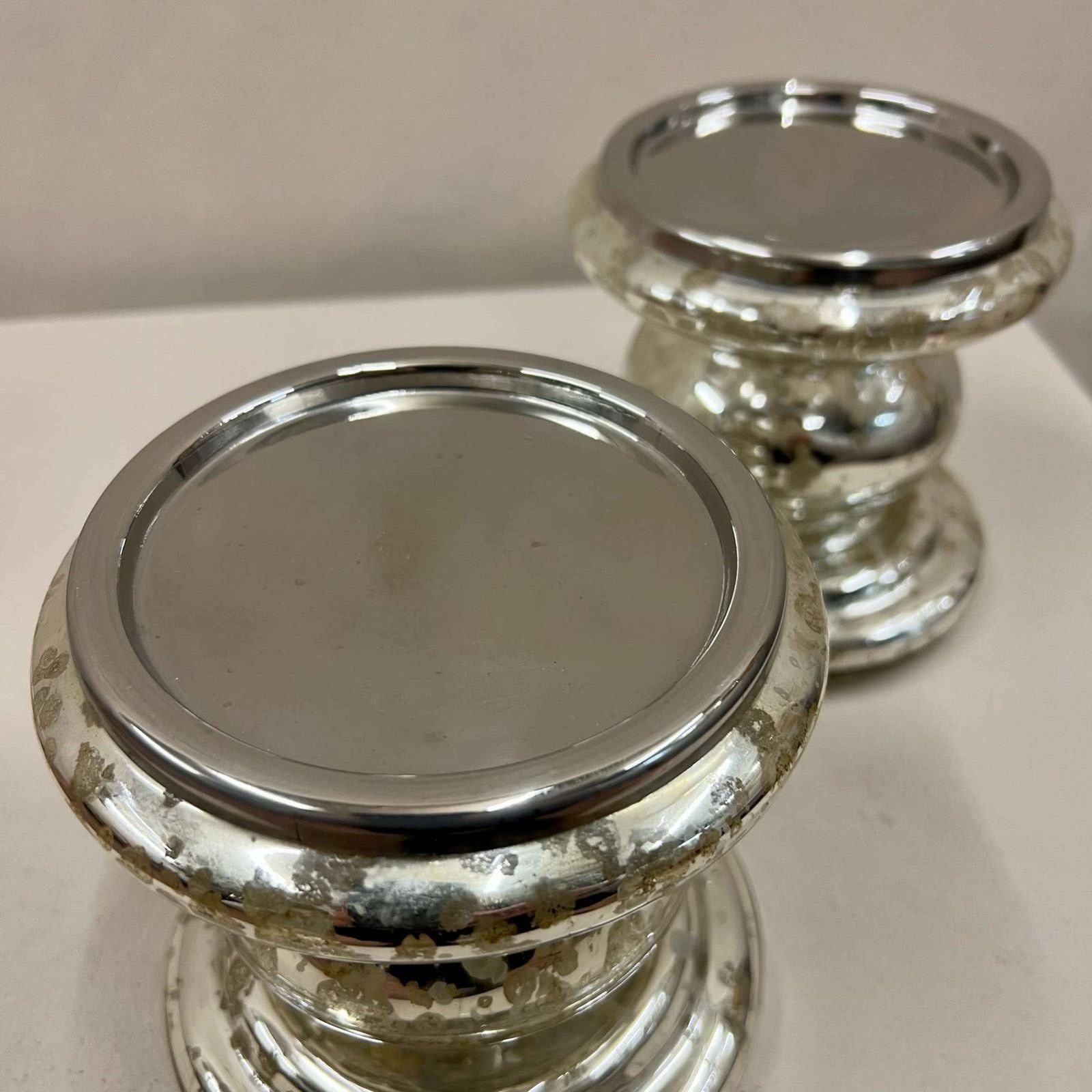 Pair Of Silvered Glass Candle Stands photo for sale