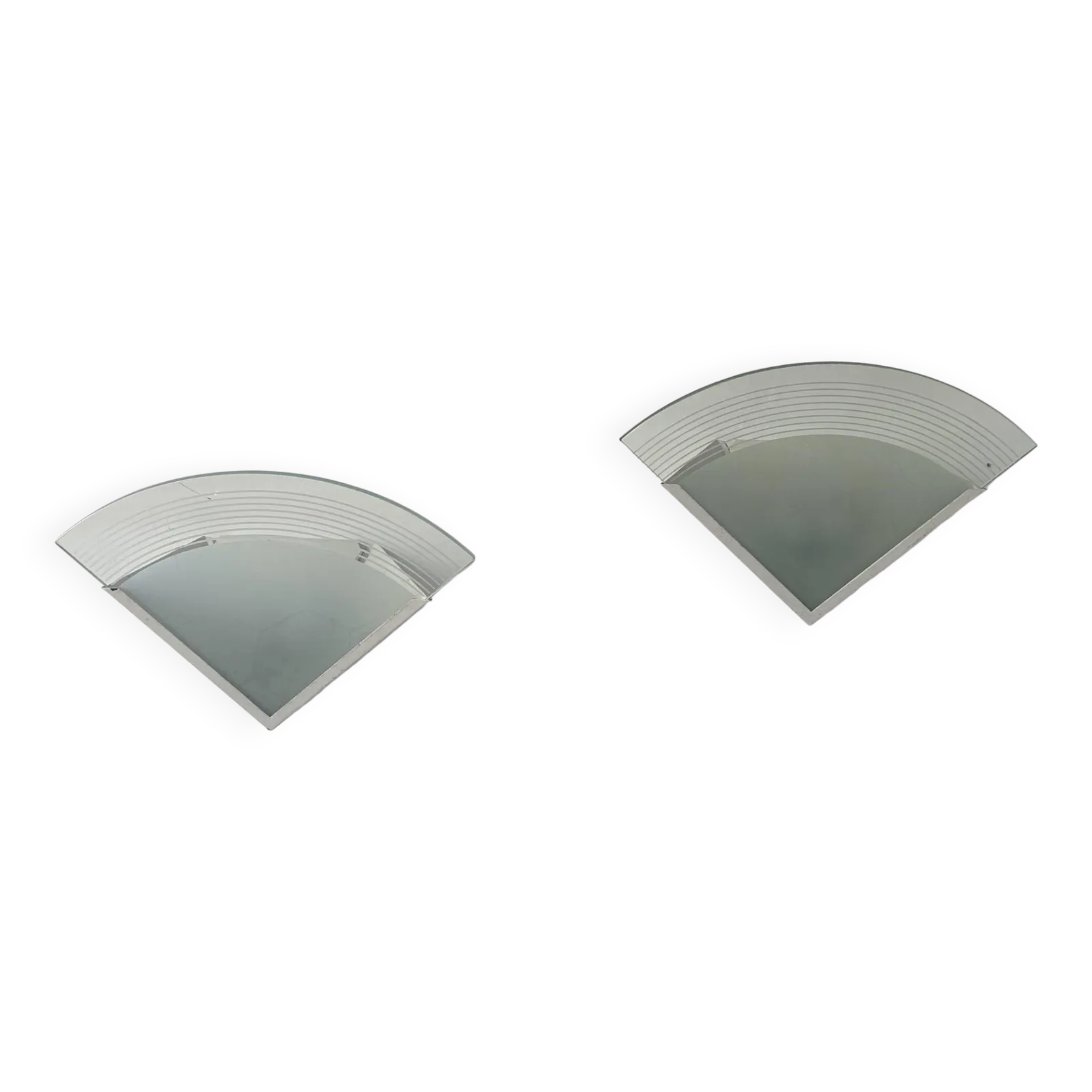 Pair Of Vintage Wall Lights, White Lacquered Metal And Sandblasted Glass,