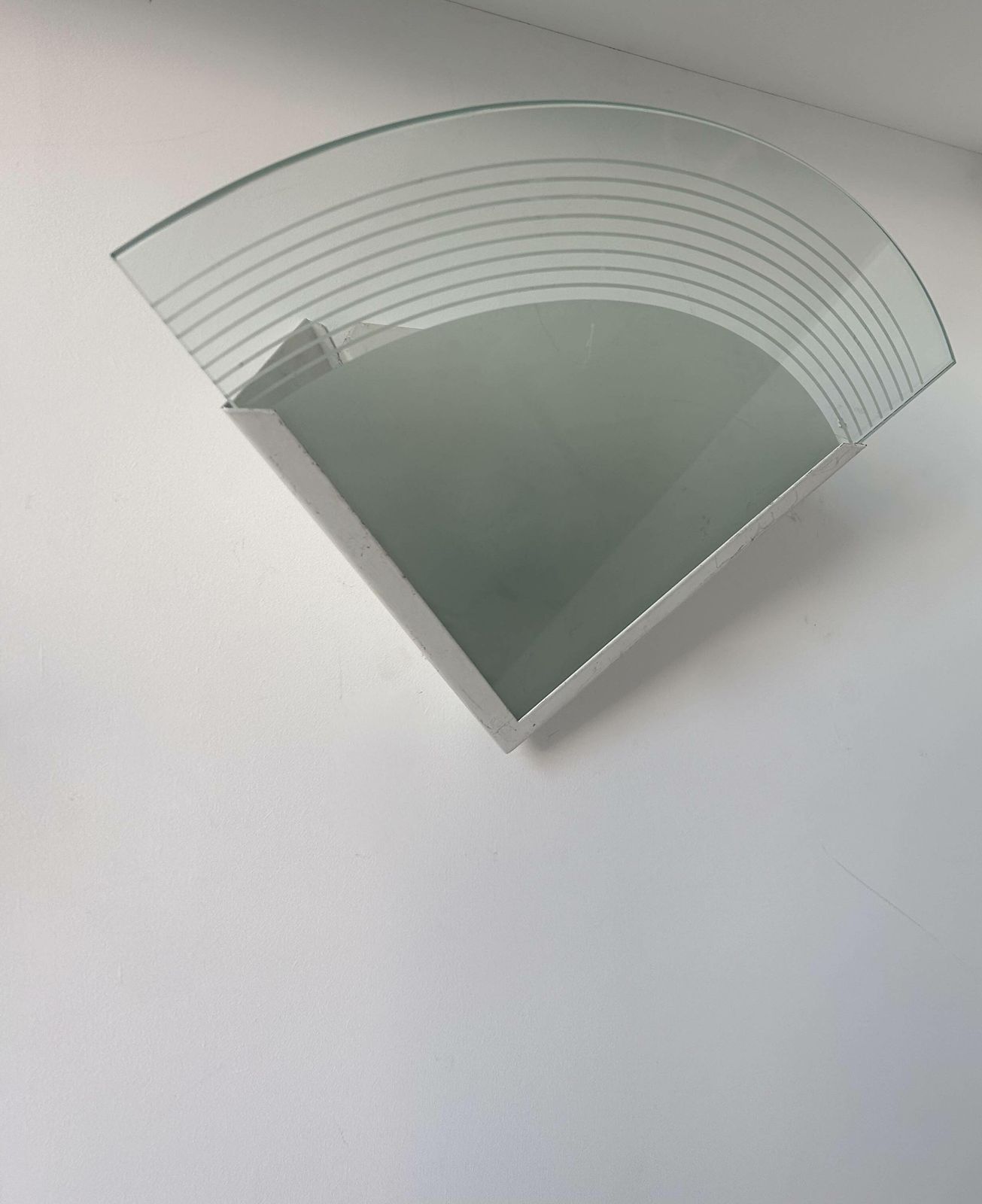 Lighting Pair Of Vintage Wall Lights, White Lacquered Metal And Sandblasted Glass, photo