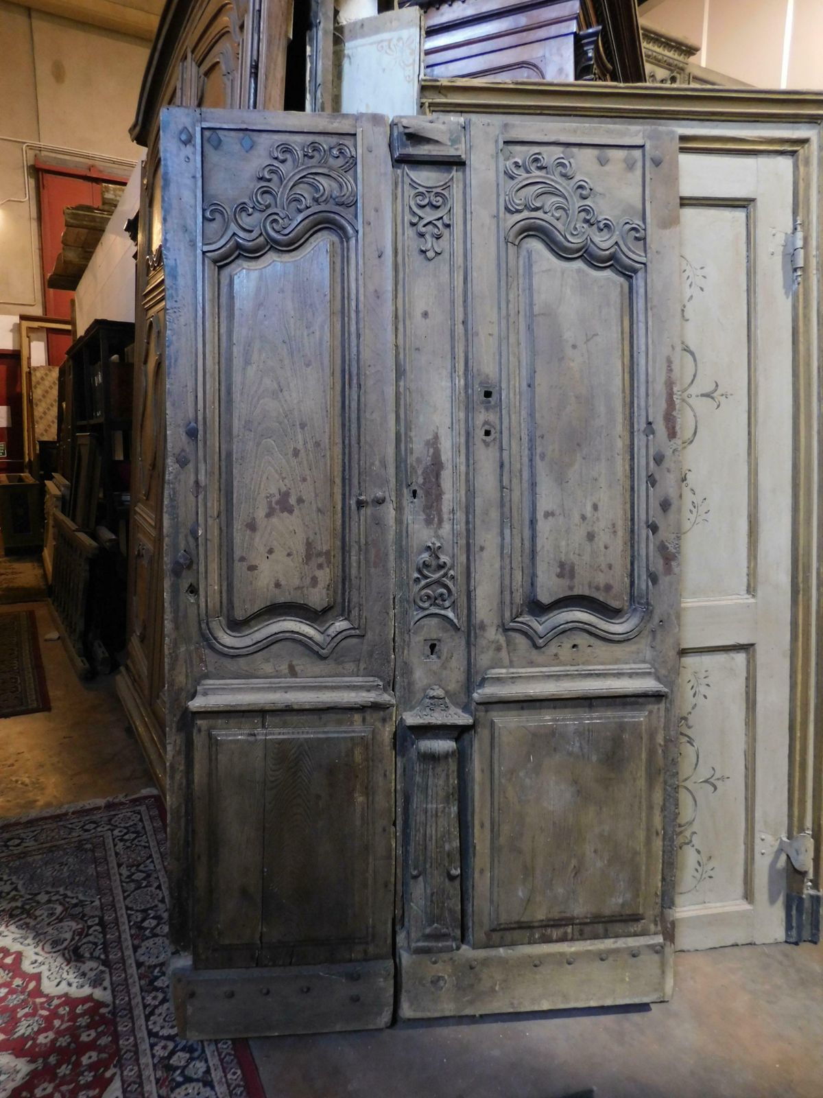 Entrance Door, Double Hinged Doorway With Wavy Carved Panels, Oak, France photo 3273.0