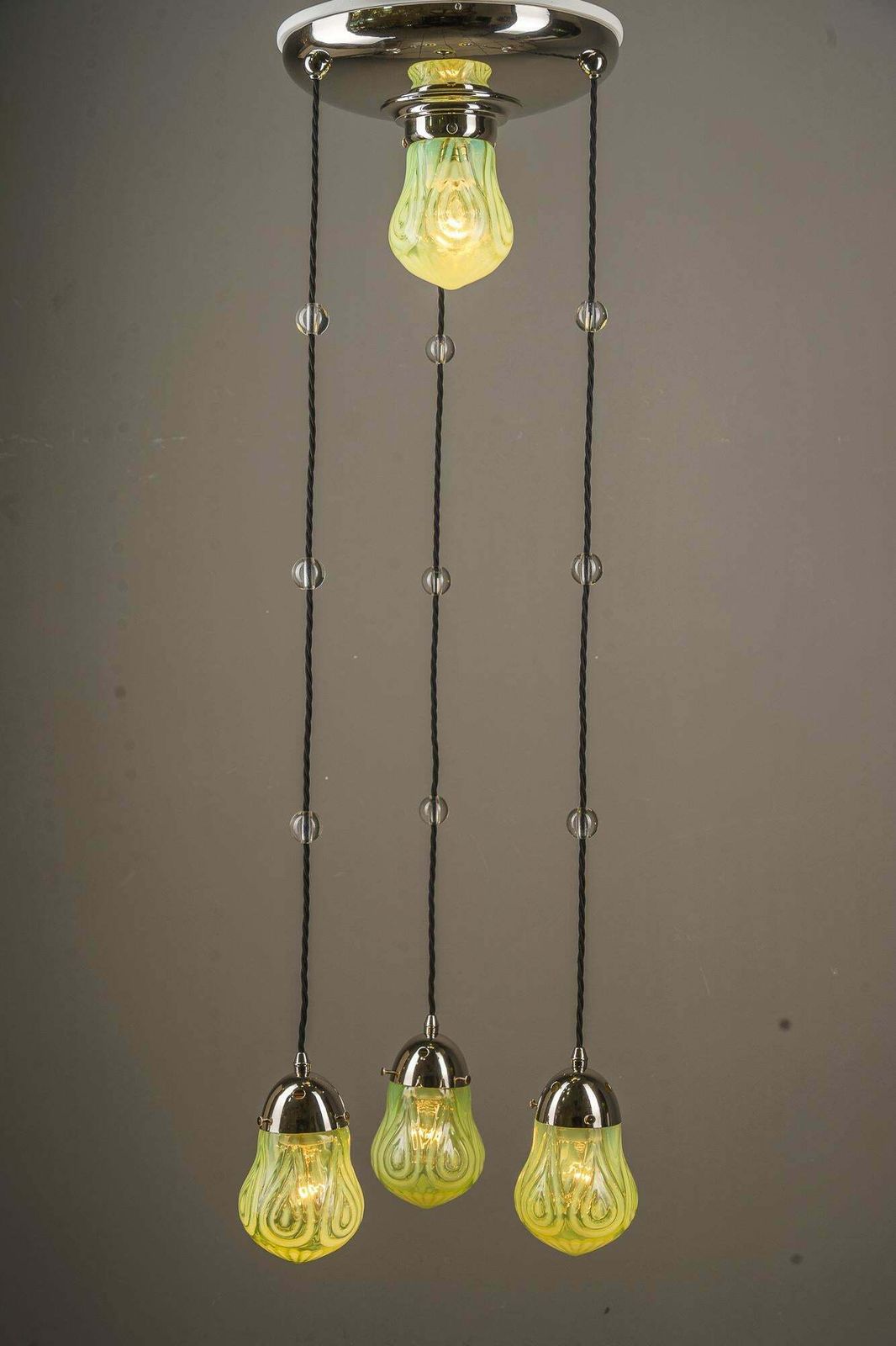 Art Deco Nickel Chandelier With Original Opaline Glass Shades Vienna 1920s photo furniture