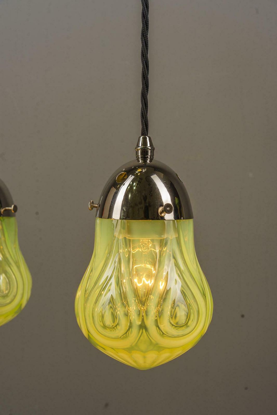Art Deco Nickel Chandelier With Original Opaline Glass Shades Vienna 1920s photo for sale