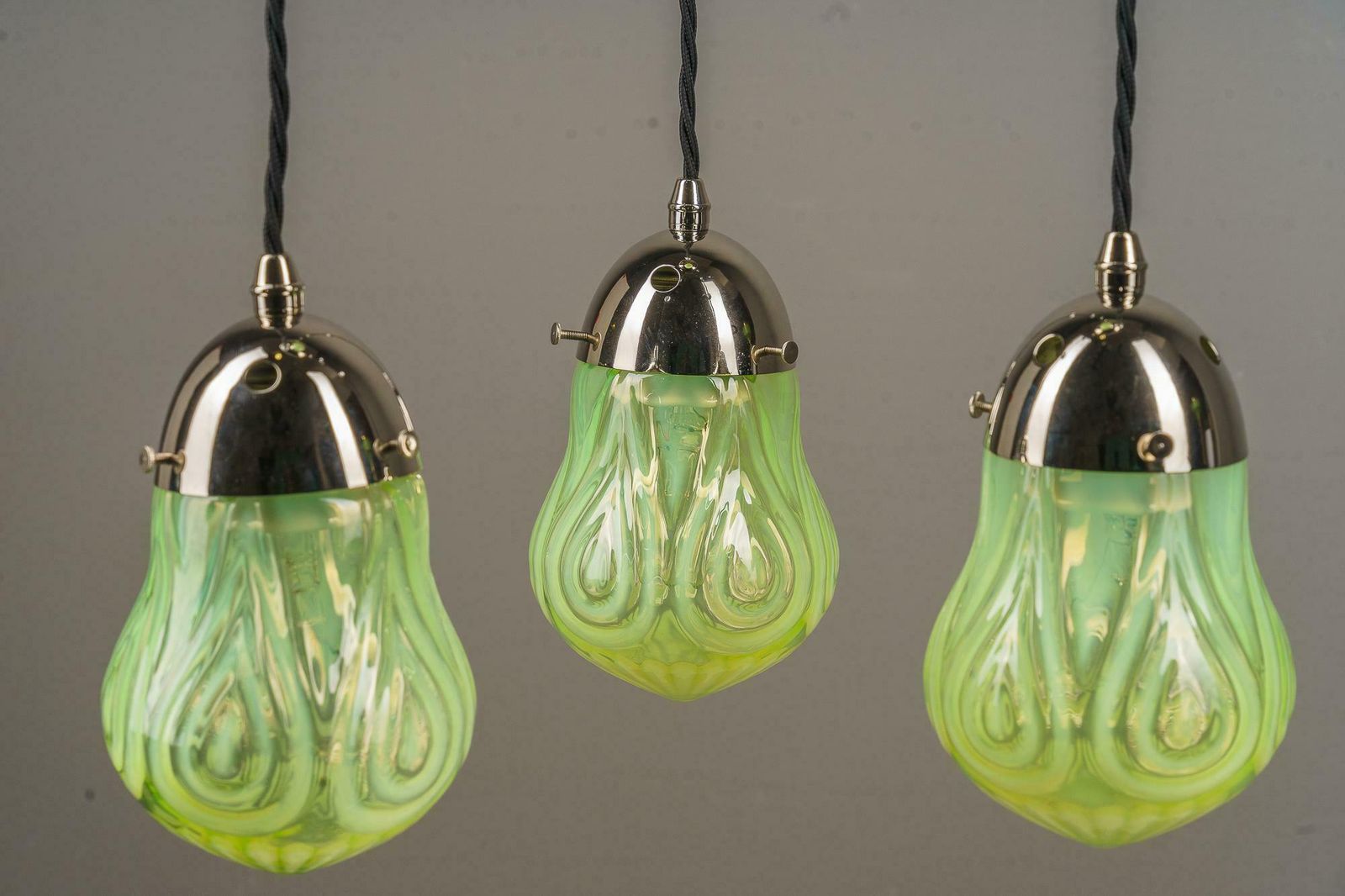 Art Deco Nickel Chandelier With Original Opaline Glass Shades Vienna 1920s photo buy