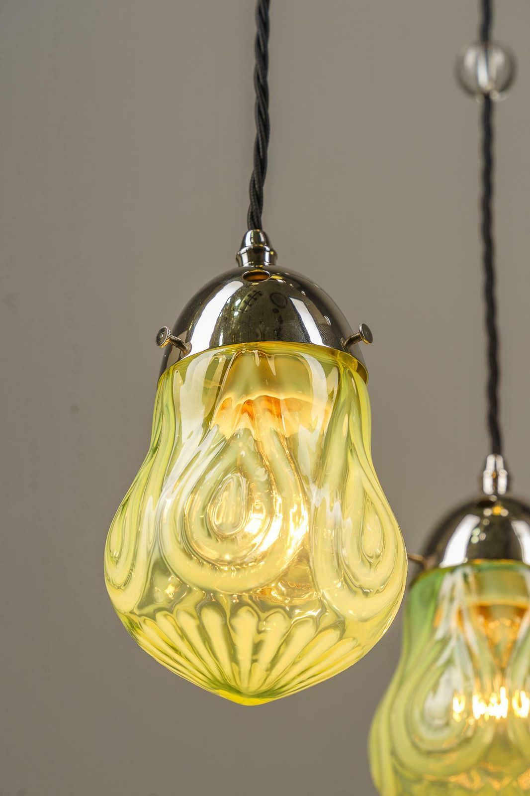 photo vintage Art Deco Nickel Chandelier With Original Opaline Glass Shades Vienna 1920s
