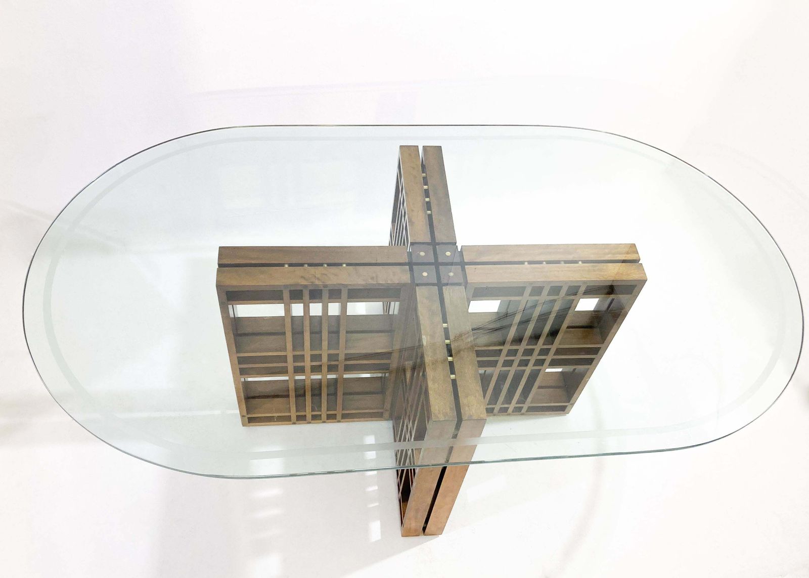 Mid Century Modern Italian Dining Table, Wood And Glass, 1960s photo vintage