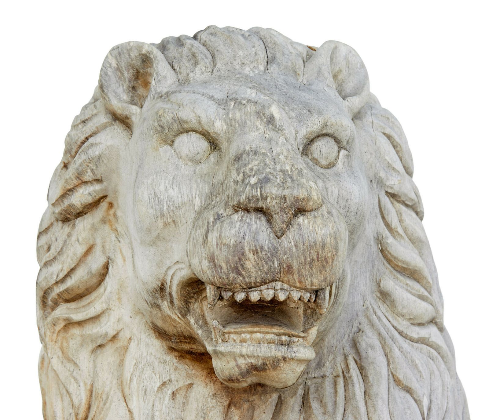 Pair Of Mid 20th Century Carved Solid Wood Lions photo buy