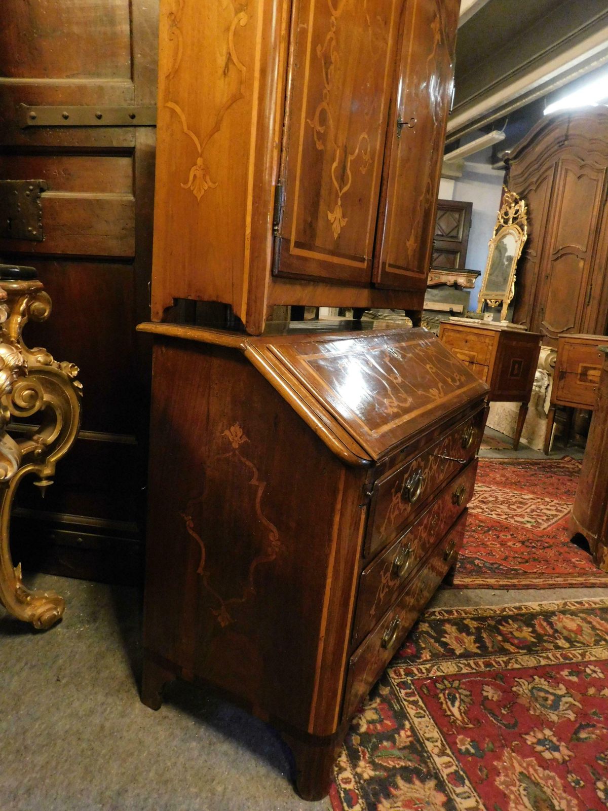 Trumeau Cabinet In Walnut Richly Inlaid, Italy photo 5760.0