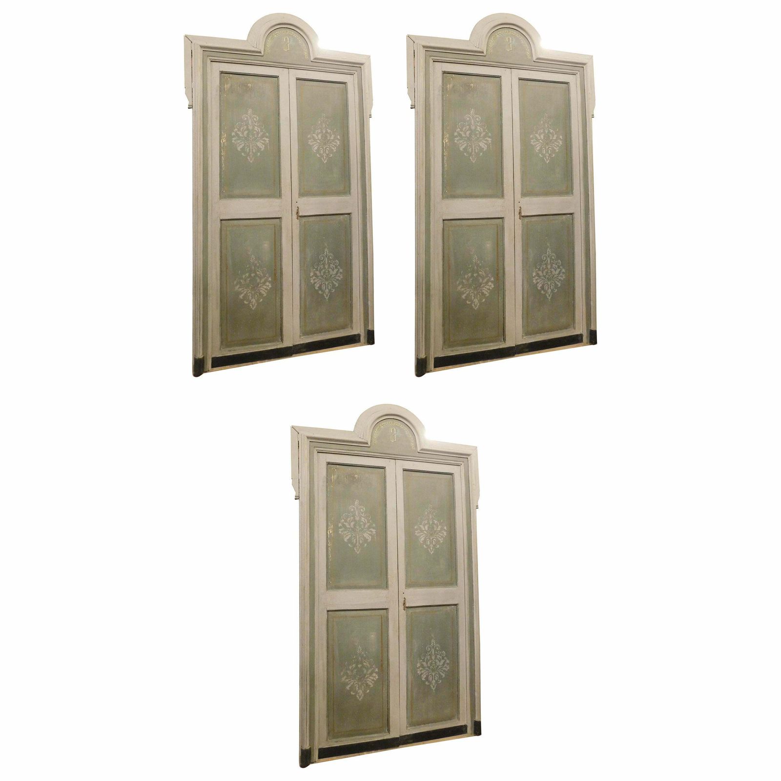 Set Of 3 Double Doors With Frame, Hand Painted, From A Hotel In Italy