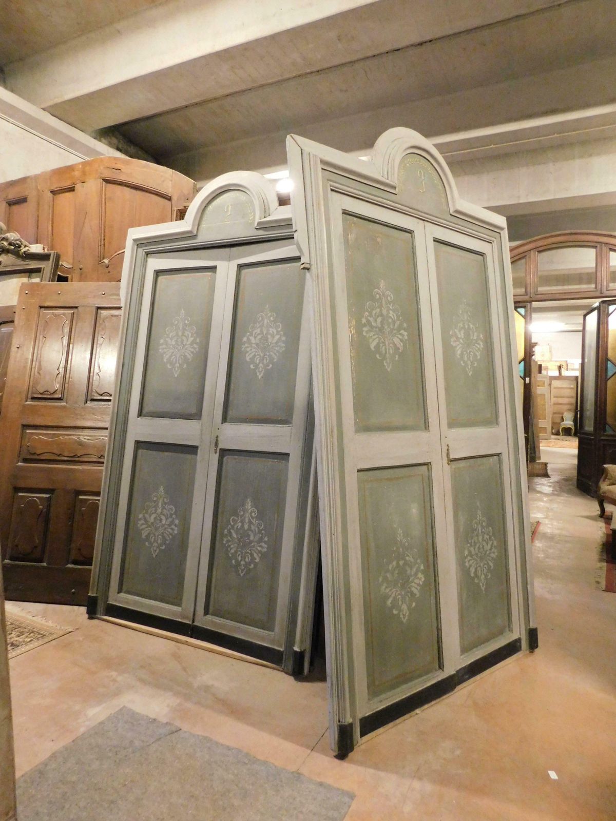 Set Of 3 Double Doors With Frame, Hand Painted, From A Hotel In Italy photo for sale
