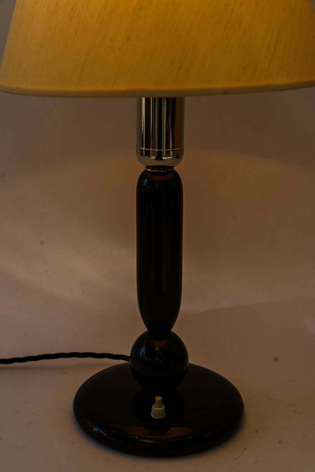 photo for sale Big Art Deco Wood Table Lamp With Fabric Shade Vienna Around 1930s