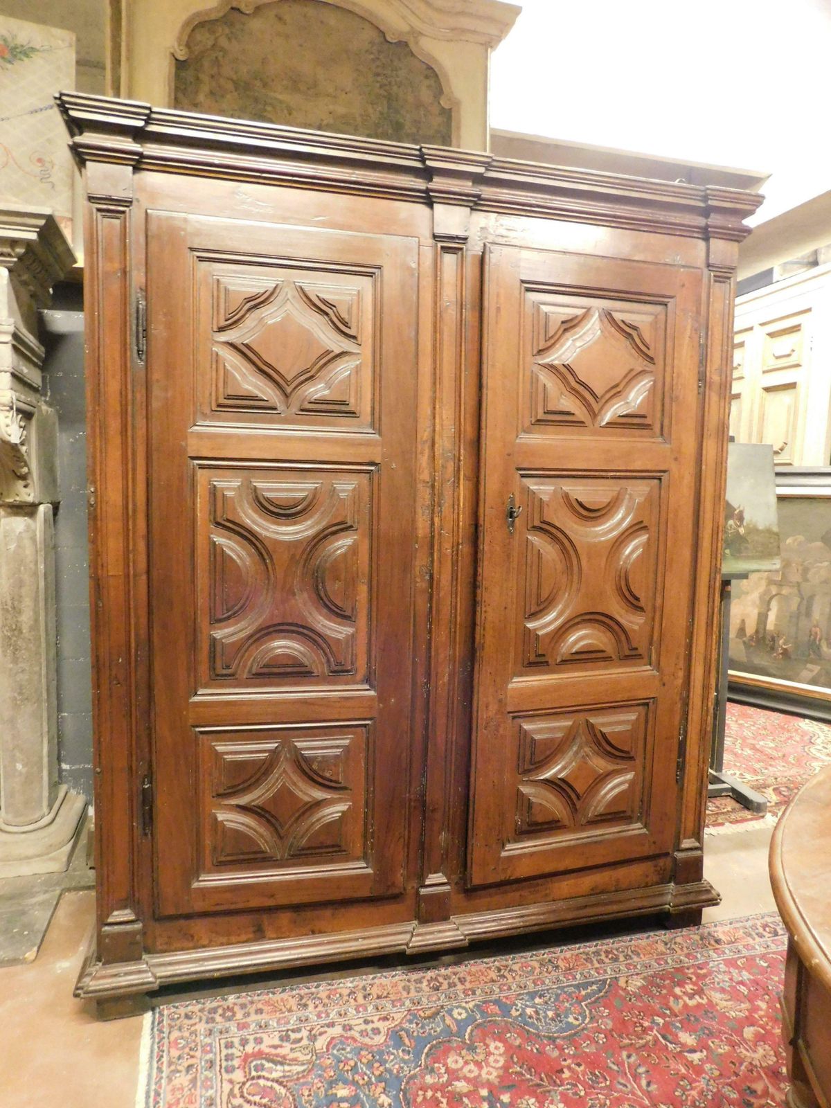 photo furniture Two Door Wardrobe Armoires In Carved Walnut Wood, Italy