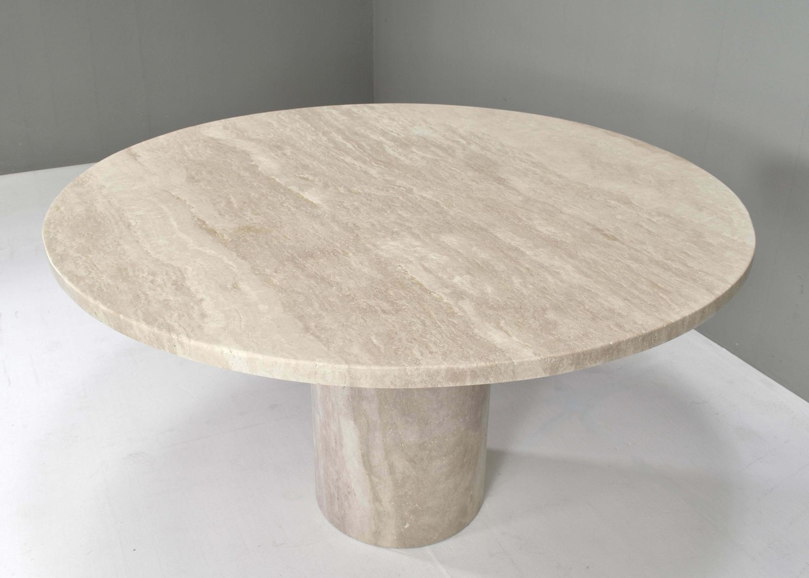 photo for sale Exquisite Round Travertine Dining Table In The Manor Of Up& Up / Kelly Wearstler