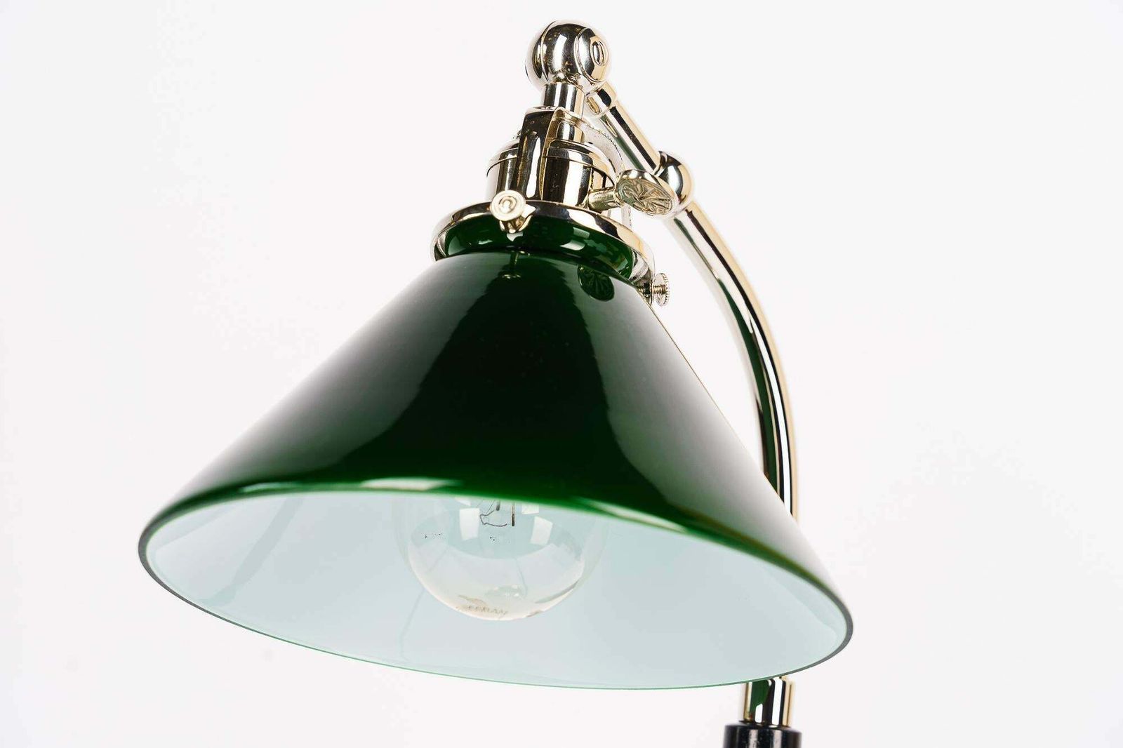 Swivelling Nickel Plated Art Deco Table Lamp With Green Glass Shade Vienna 1920s photo for sale