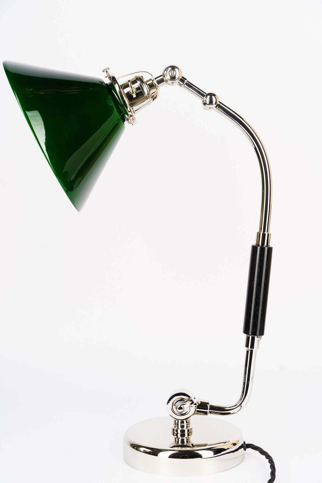 Swivelling Nickel Plated Art Deco Table Lamp With Green Glass Shade Vienna 1920s photo vintage