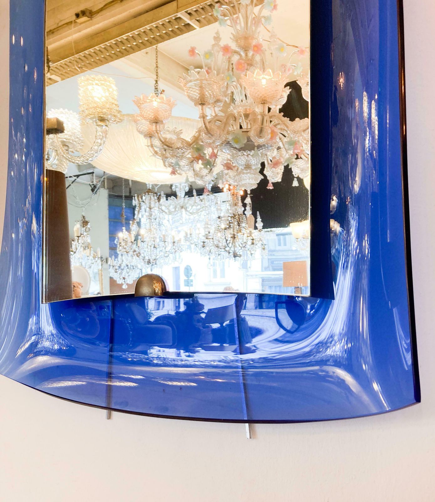 Mid Century Modern Cobalt Blue Glass Mirror, Italy, 1950s photo for sale