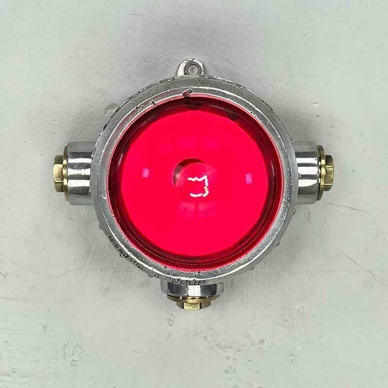 Late Century Vintage Industrial Spotlight   Red Glass photo for sale