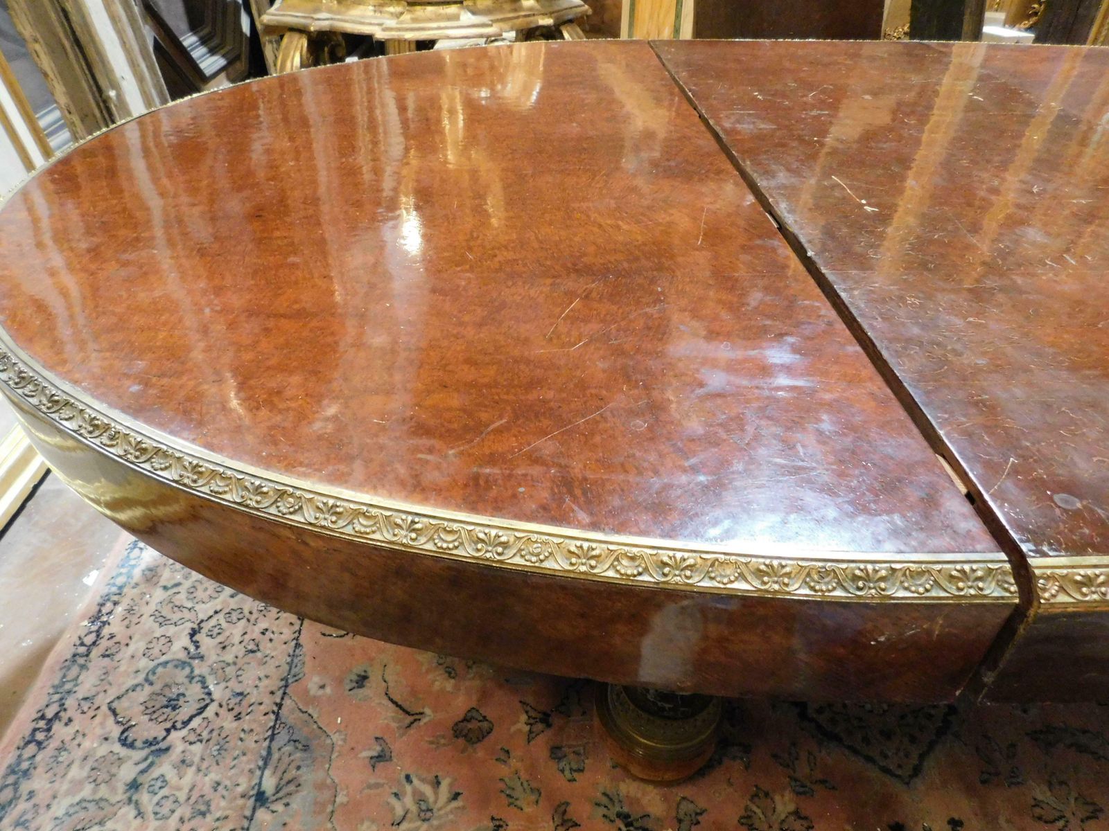 4796.0 Oval Table In Inlaid Wood, Lacquered Legs In Imitation Verde Alpi Marble, Italy photo