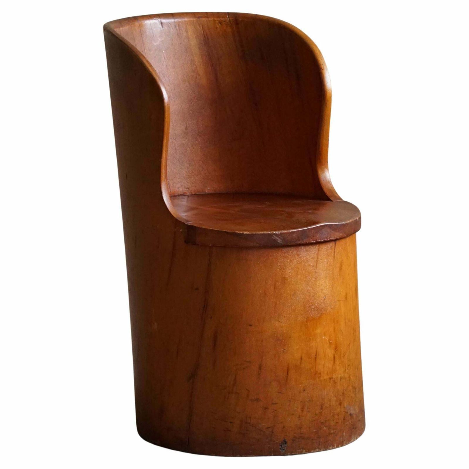 Hand Carved Primitive Stump Chair In Pine Swedish Modern Wabi Sabi 1960s