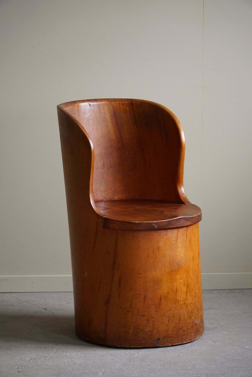 Hand Carved Primitive Stump Chair In Pine Swedish Modern Wabi Sabi 1960s photo vintage