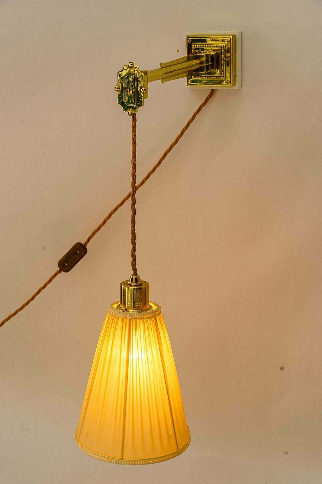 2 Adjustable And Sviweling Art Deco Wall Lamps With Fabric Shades Vienna 1920s photo for sale