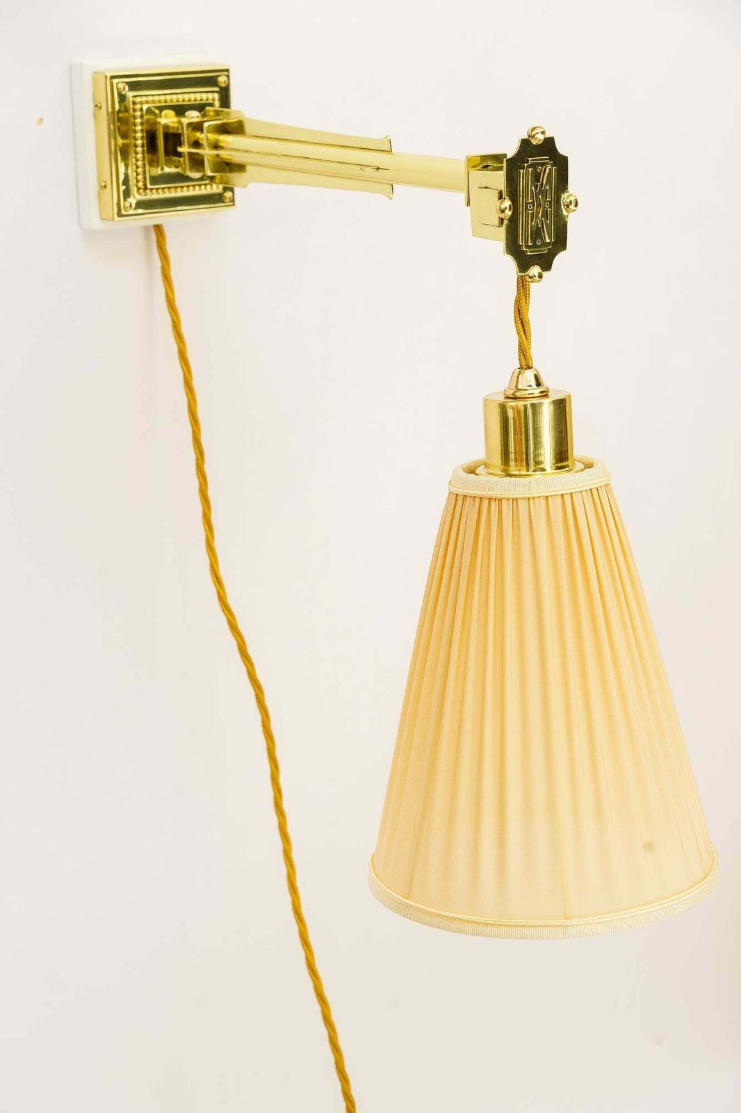 2 Adjustable And Sviweling Art Deco Wall Lamps With Fabric Shades Vienna 1920s photo buy