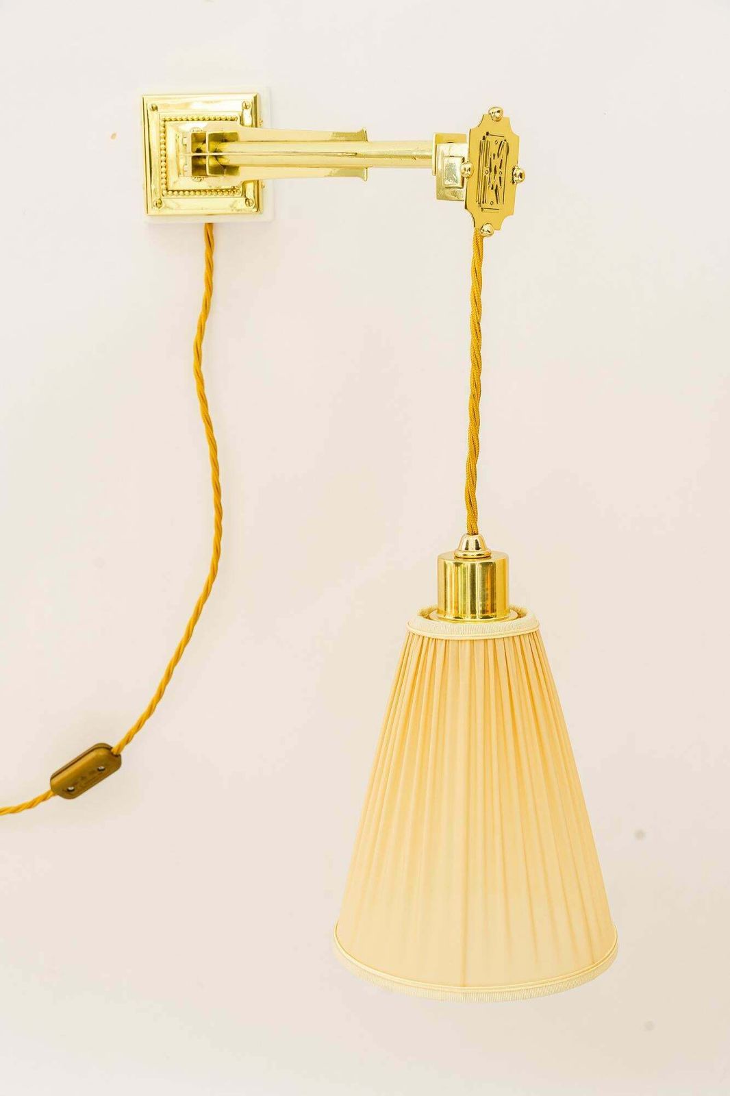 photo buy 2 Adjustable And Sviweling Art Deco Wall Lamps With Fabric Shades Vienna 1920s