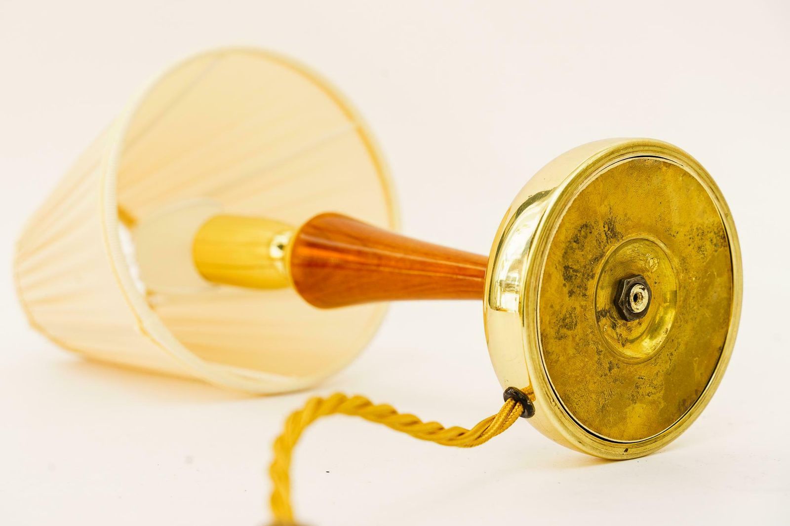 photo for sale Rupert Nikoll Table Lamp With Cherry Wood And Fabric Shade Vienna Around 1950s