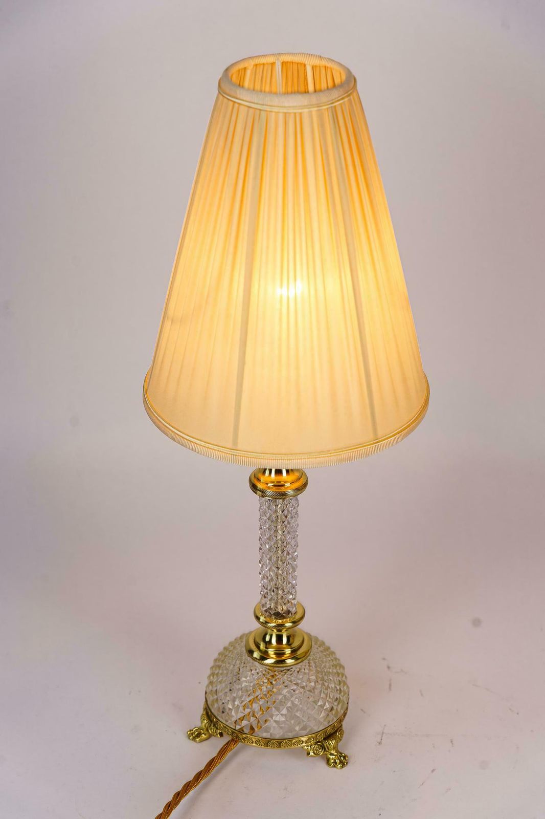 Art Deco Fine Cut Glass Table Lamp With Fabric Shade Vienna Around 1920s photo vinterior
