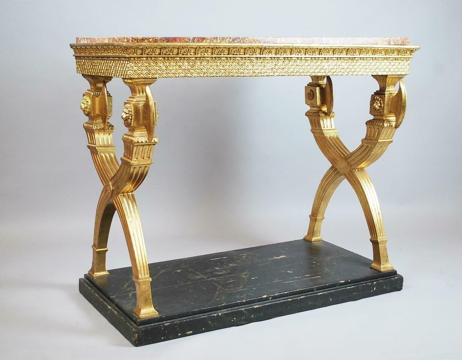 Console In Golden Wood, Marble, Sweden, Circa 1800 photo Furniture