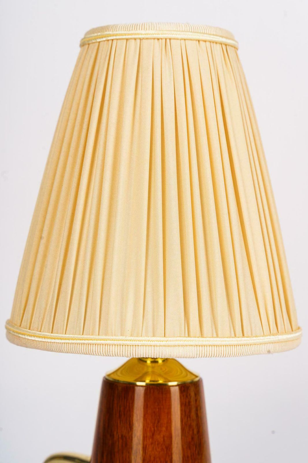 Rupert Nikoll Cherry Wood Table Lamp With Fabric Shade Vienna Around 1950s photo vinterior