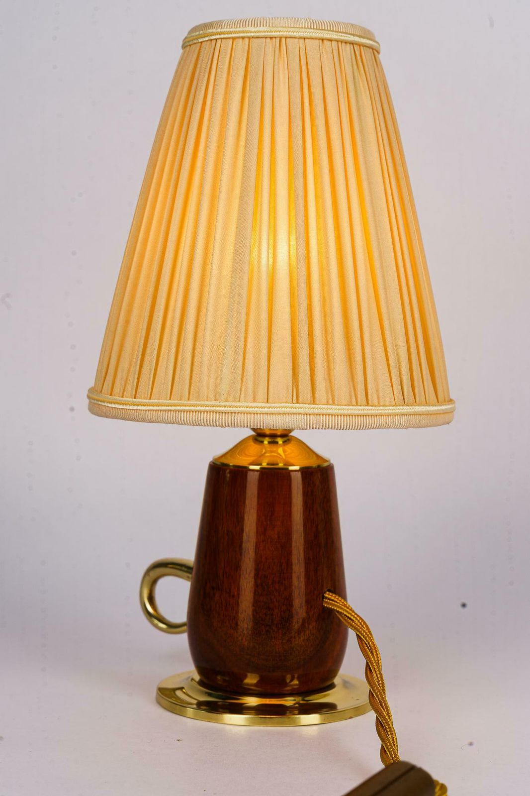 Rupert Nikoll Cherry Wood Table Lamp With Fabric Shade Vienna Around 1950s photo vintage