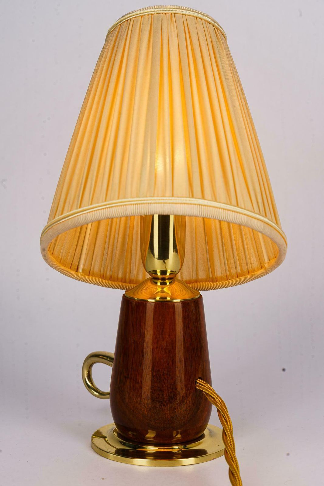 Lighting Rupert Nikoll Cherry Wood Table Lamp With Fabric Shade Vienna Around 1950s photo