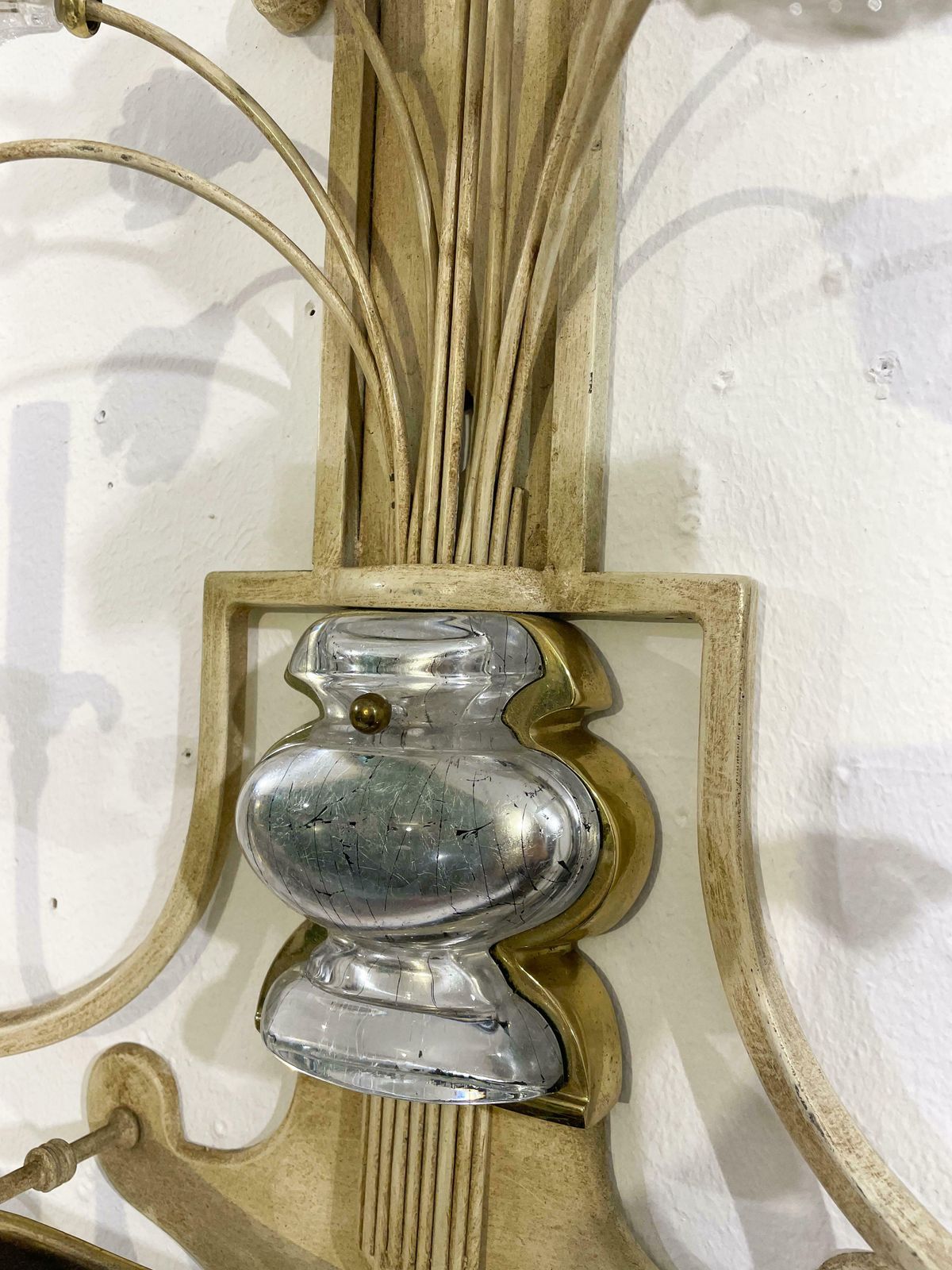 Pair Of Silver Wrought Iron And Glass Wall Lights By Banci , Italy, 1940s photo 2512.0