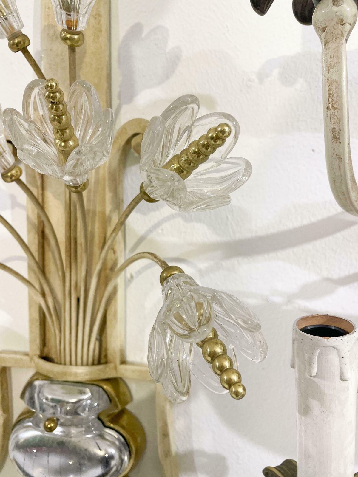 Pair Of Silver Wrought Iron And Glass Wall Lights By Banci , Italy, 1940s photo buy