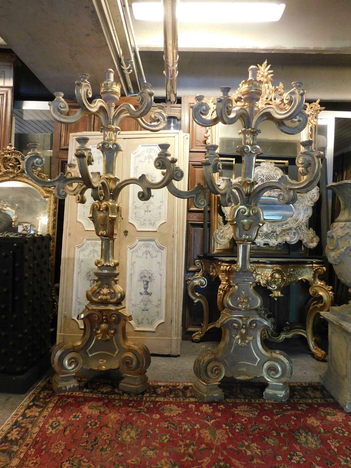 Home Decor Antique Pair Of Big Gilded And Carved Wooden Candlesticks, Florence (Italy) photo