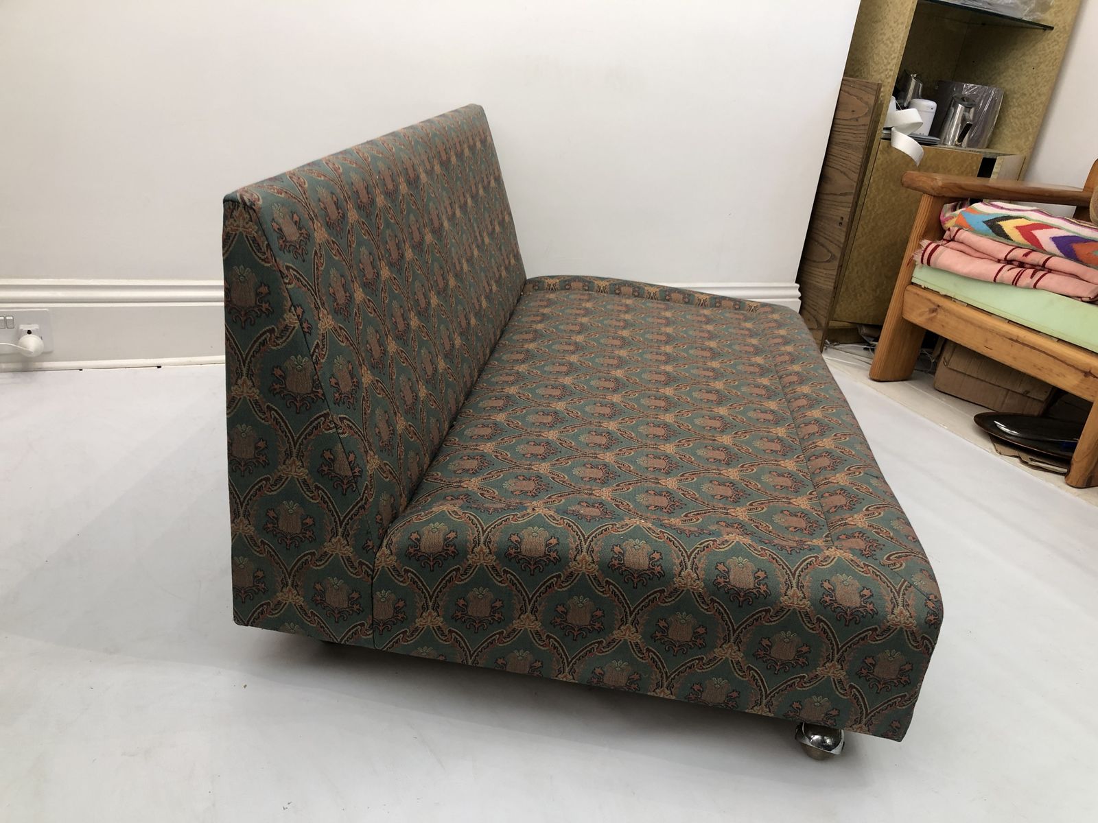 Low Tuxedo Two Seater Sofa On Wheels Mid Century Modern Settee 1960s Multicolour photo vinterior