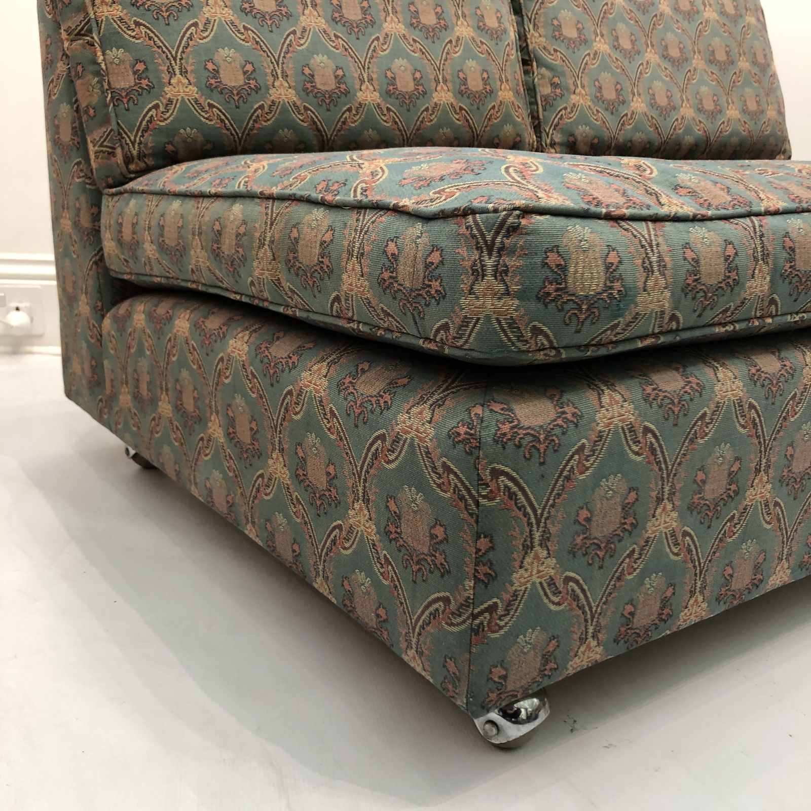 photo furniture Low Tuxedo Two Seater Sofa On Wheels Mid Century Modern Settee 1960s Multicolour