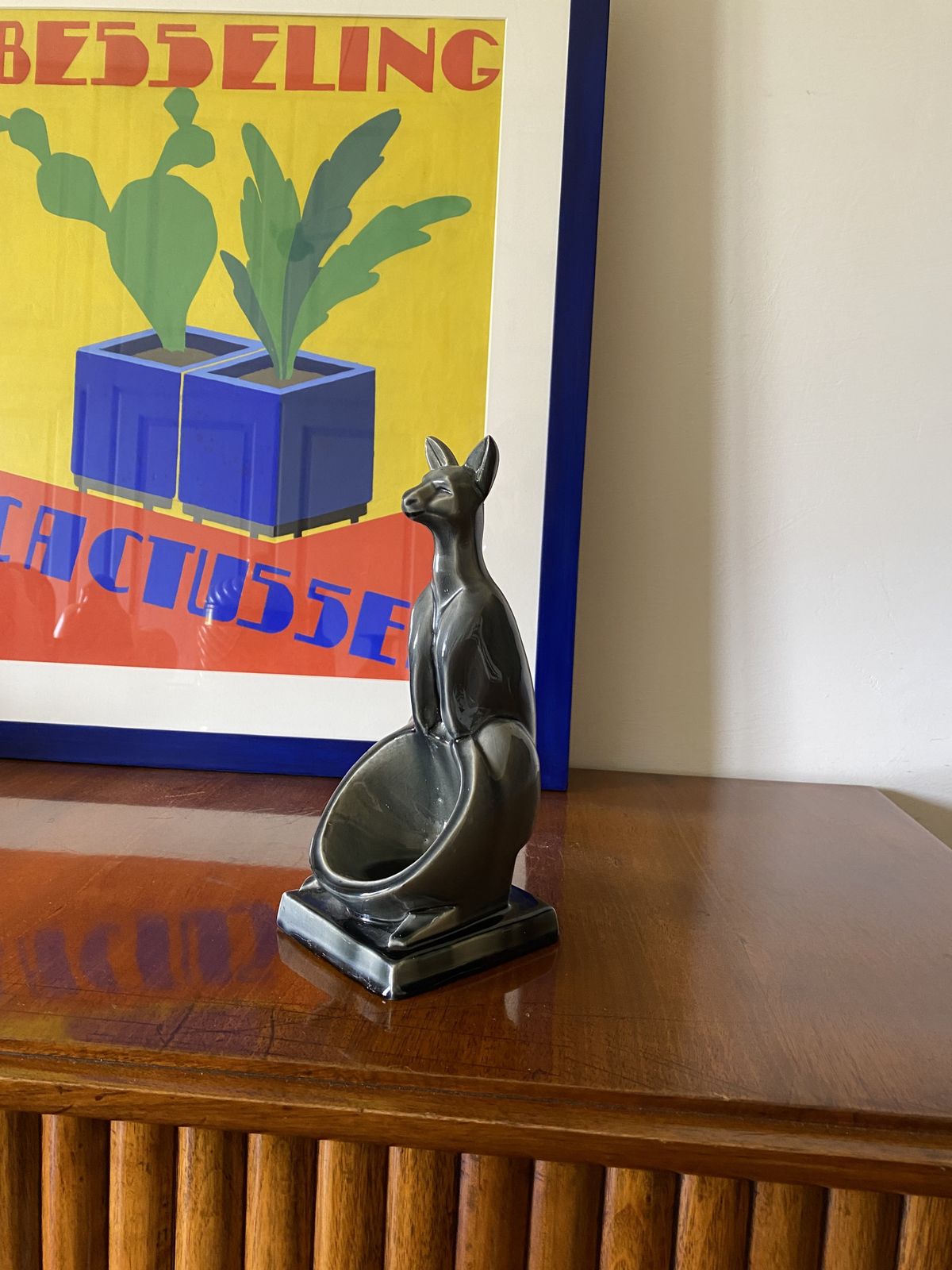 Art Deco Kangaroo Ceramic Vide Poche, Aladin France 1940s photo for sale
