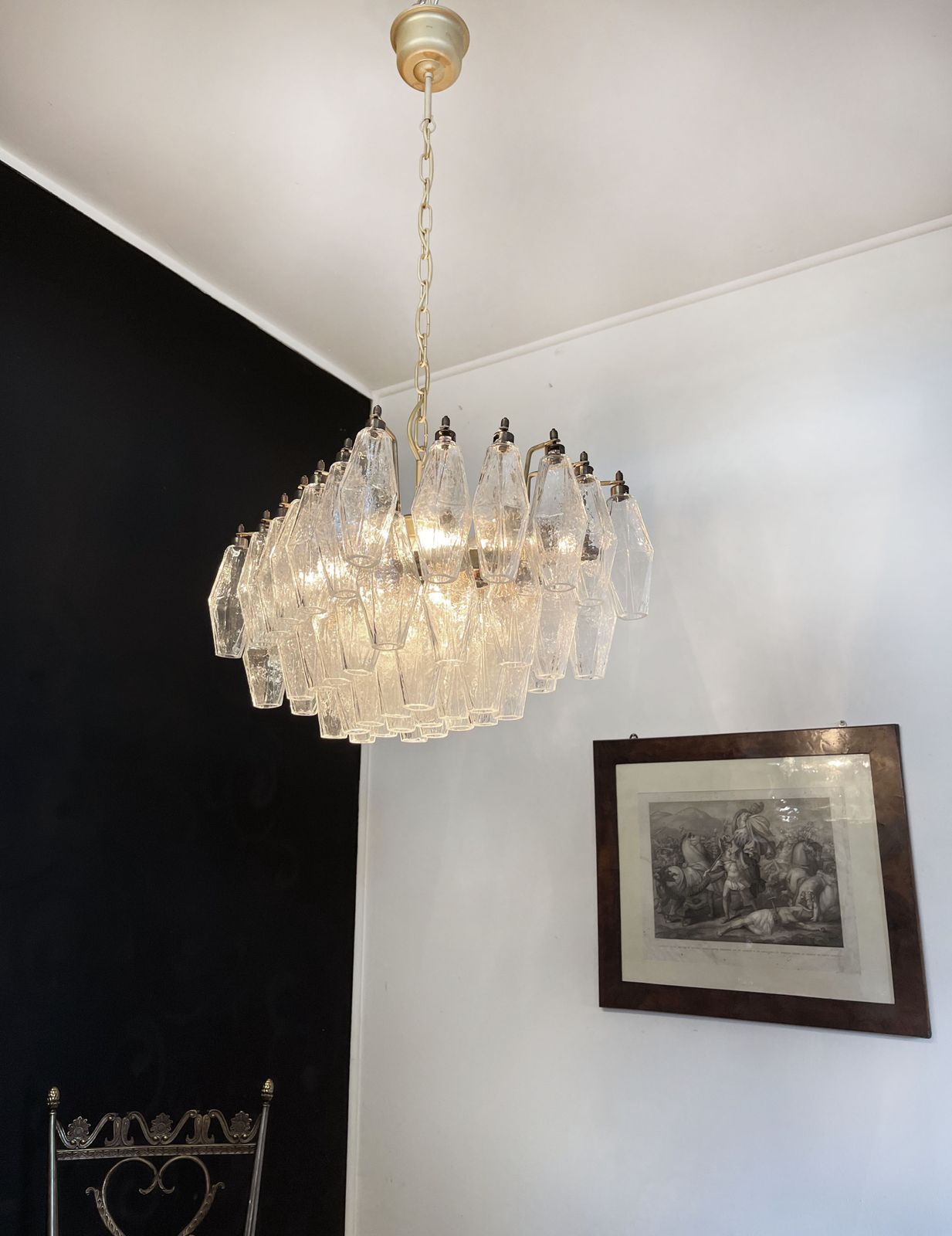 Elegant Murano Poliedri Chandelier   Carlo Scarpa   Trasparent Glasses photo vintage