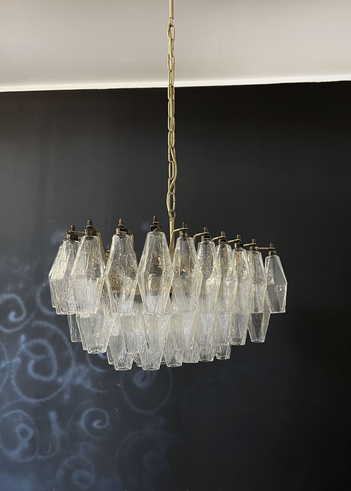 Elegant Murano Poliedri Chandelier   Carlo Scarpa   Trasparent Glasses