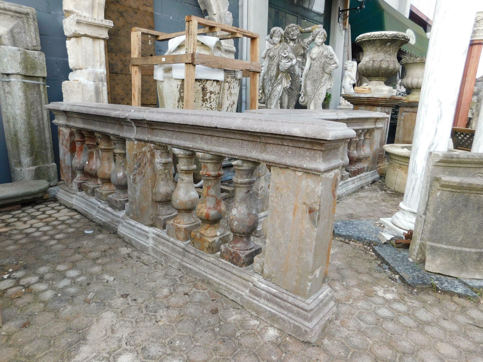 Pair Of Pink Marble Balustrade Railings, With Sculpted Columns, Italy photo for sale