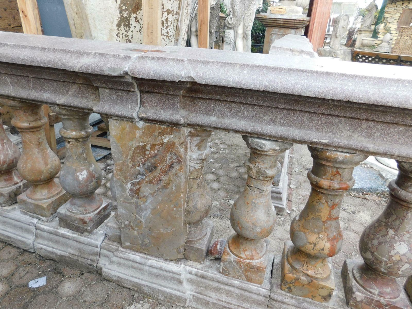 Pair Of Pink Marble Balustrade Railings, With Sculpted Columns, Italy photo vintage
